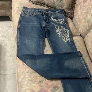 Trinity Blue Boot Cut Jeans with White Embroidery